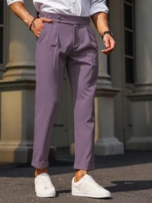 Manfinity Bizformal Men's Solid Color Front Button Pocket Simple Casual Suit Pants