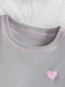 SHEIN 2 件青少年女孩休闲舒适简约浅灰色和粉色配套紧身裤和长袖内衣套装 - 淺灰色 - 查看 3