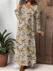 EMERY ROSE Vestido maxi de Body ceñido de estilo vintage con estampado floral de manga larga, adecuado para otoño/invierno - Multicolor - Ver 3