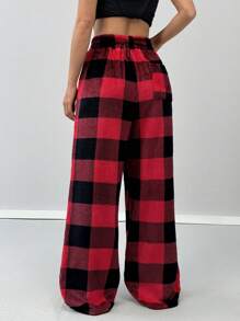 Coolane Women's Casual Front Tie Plaid Pocket Trousers - Multicolor - View 2