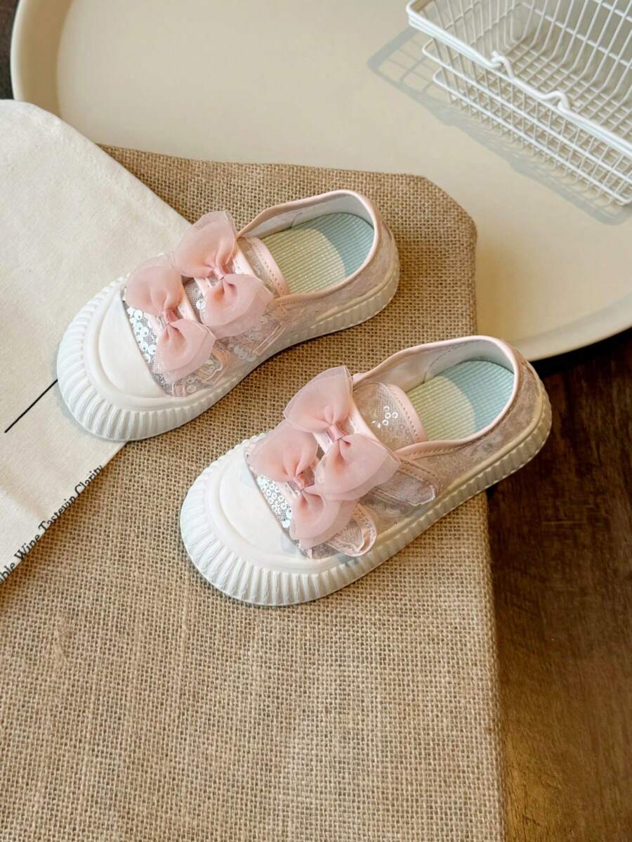 1 Pair Bow Canvas Kids Sneakers, Comfortable & Simple, Spring/Summer - Pink - View 1