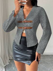 Zolique Chaqueta informal con botón en el hombro, para otoño/invierno - Gris - Ver 6