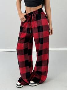 Coolane Women's Casual Front Tie Plaid Pocket Trousers - Multicolor - View 6