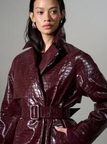AiiRZ Luxury Patent Leather Quilted Maxi Trench Designer Full Length Fall Winter Statement Double Breasted Belted Fashion Outerwear Evening Long Coat