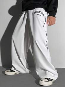 Tween Boy White Straight-Leg Zipper Side Panel Pants - White - View 6