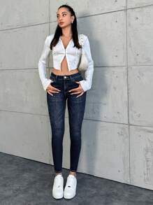 RueChic Ladies Skinny Jeans - Dark Wash - View 4