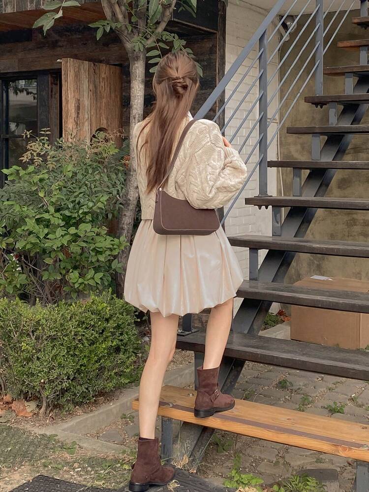 Women's Solid Color Shirt-Style Cinched Waist Puff Short Dress, Spring/Summer/Autumn,Fall Women Clothes Long Sleeve Dress
