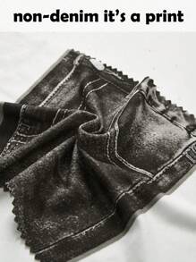 SHEIN Clasi 大碼牛仔效果和印花緊身打底褲