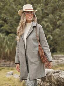 LanaWest Women's Lapel Dropped Shoulder Long Sleeve Dual Pocket Casual Loose Jacket, Autumn/Winter