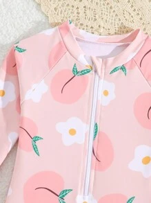 SHEIN 女婴泳衣，随机印花，荷叶边，连体泳衣