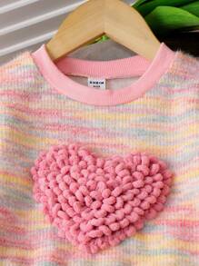 SHEIN 年轻女孩杏色运动衫和裤子套装，秋季圆领长袖可爱心形针织套头衫和直腿裤，甜美可爱的休闲装