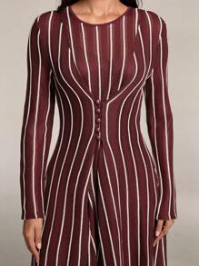 Modelyn Women's Elegant Commuter Striped Waist Dress Long Evening Dresses - Burgundy - View 4