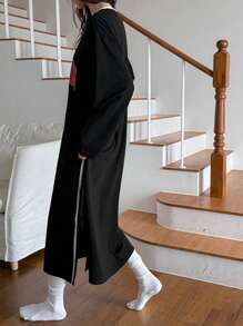 DAZY Camisón holgado con bloqueo de color e impresión de letras americanas casual para otoño e invierno