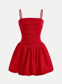 NOVA GLOW Tween Girl Tween Girls' Casual Solid Color Woven Tube Top Babydoll Dress, Suitable For Birthday, Valentine's Day