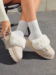 Cuccoo Giày bốt đi tuyết ấm áp chống trượt thoải mái thời trang nữ, 2024 Dép đế dày mũi kín cho mùa thu/đông cho Giáng sinh và năm mới, không khí lễ hội mùa thu và đông - Màu be - Xem 5