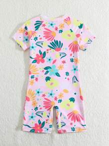 Young Girl Girl One-Piece Swimsuit/ Directional Print/ One Piece Swimsuit/ For Girls Summer Holiday - Multicolor - View 2