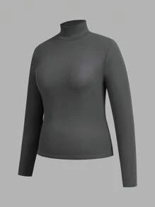 SHEIN Essnce Plus Size Women's T-Shirt, 4 Pieces, High Neck Long Sleeve Top, Out Top,Cute Tops Spring Clothes