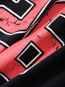 DAZY Camisón holgado con bloqueo de color e impresión de letras americanas casual para otoño e invierno