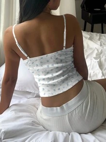 SHEIN EZwear Women Ditsy Floral Lace Camisole Top, Suitable For Spring And Summer Suitable For Going Out - White - View 2