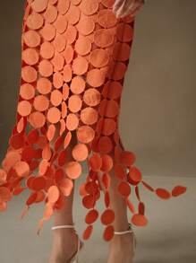 Anewsta Laser Cut Multi Circle Double Layered Skirt Maxi - Orange - View 7