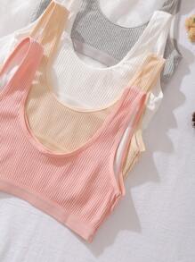 4pcs Cotton Comfortable Ribbed, Striped, Embroidered, Floral Print Camisoles For Big Girls - Multicolor - View 5