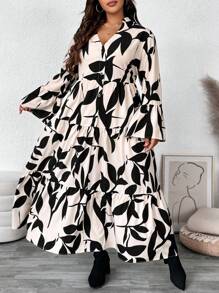 SHEIN VCAY Plus Size Holiday Patchwork Midi Dress, Casual & Fashionable For Everyday Dresses For Women Elegant Valentine's Day Outfits Romantic