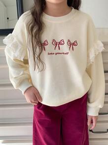 DAZY Sudadera de punto con cuello redondo y estampado para niña preadolescente, para otoño - Beis - Ver 6