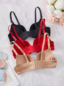 3 件装纯色钢圈全罩杯超细纤维胸罩 - 彩色 - 查看 2