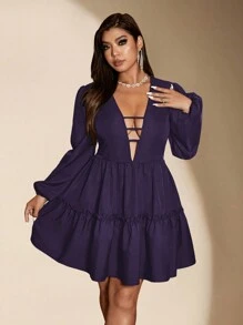 Viva Relle Vestido elegante de talla grande con cuello en V profundo, espalda abierta y tirantes cruzados