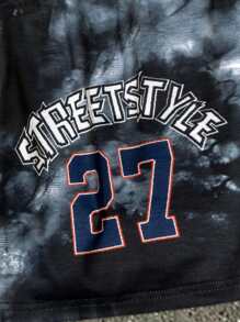 Conjunto de primavera/verano de 2 piezas para niño preadolescente: Camiseta de manga corta con estampado de cara de dibujo animado grande + Pantalones cortos de playa con estampado de letras y números