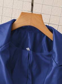 Chiquease 蓝色女士宽松翻领 PU 皮革休闲西装外套职场办公室女士冬季夹克，老钱风格，情人节，适合日常约会和家庭聚会，感恩节女装 - 藍色 - 查看 4