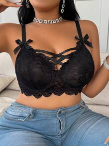 Seduluxe Serie sexy Lencería de encaje con lazo decorativo para tallas grandes, levanta