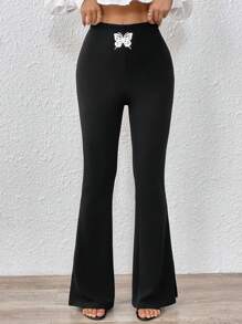 Calvaya Slim-Fit Flared Leg Casual Solid Color Pants, Minimalist Fashion For Daily Wear