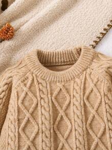 SHEIN Baby Girl Minimalist Solid Color Textured Knit Thickened Warm Sweater Set, Suitable For Autumn/Winter Wear And Ideal For Keeping Warm And Casual Wear - Mocha Brown - View 4