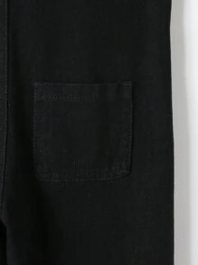 Young Boy Daily Casual All-Match Cute Simple Logo Relaxed Comfortable Side Pocket Black Denim Bib Overall Jeans - Black - View 8