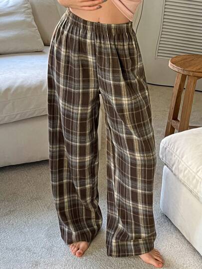 DAZY 宽松格子图案休闲舒适长裤，睡衣，秋冬款