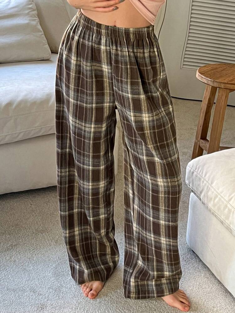 Loose Plaid Pattern Lounge Cozy Pants, Pajama, Fall & Winter