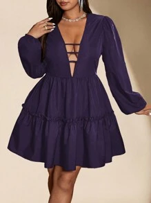 Viva Relle Vestido elegante de talla grande con cuello en V profundo, espalda abierta y tirantes cruzados