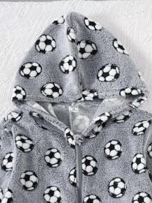 Boy's Gray & White Space Graphic Plush Hooded Zip-Up Jumpsuit Loungewear