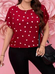 SHEIN LUNE Blouse romantique élégante à imprimé cœur grande taille. Romantique, décontractée, idéale pour la Saint-Valentin, les anniversaires, le Nouvel An, les sorties, le bureau et les occasions décontractées.