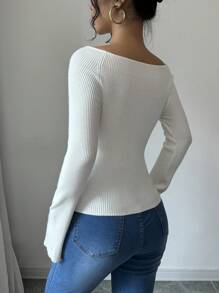 Elenzga 1 pieza Suéter holgado con manga acampanada y hombros descubiertos para mujer, Blusa de manga larga
