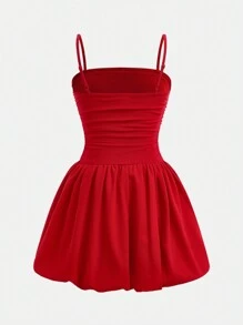 NOVA GLOW Tween Girl Tween Girls' Casual Solid Color Woven Tube Top Babydoll Dress, Suitable For Birthday, Valentine's Day