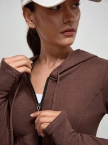 SHEIN XH050 运动/瑜伽塑身全拉链羊毛运动上衣 - 咖啡棕 - View 7