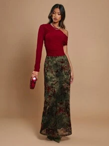 COSMINA 女士图案细节简约 A 字裙，休闲日常穿着 - 橄欖綠 - 查看 5