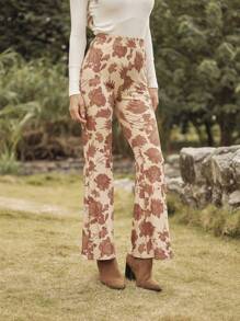 LanaWest 女式印花喇叭腿复古休闲裤 - 彩色 - 查看 1