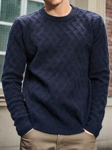 Manfinity Homme Men's Solid Color Crew Neck Long Sleeve Casual Knit Sweater For Autumn/Winter - Royal Blue - View 1