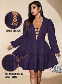 Viva Relle Vestido elegante de talla grande con cuello en V profundo, espalda abierta y tirantes cruzados