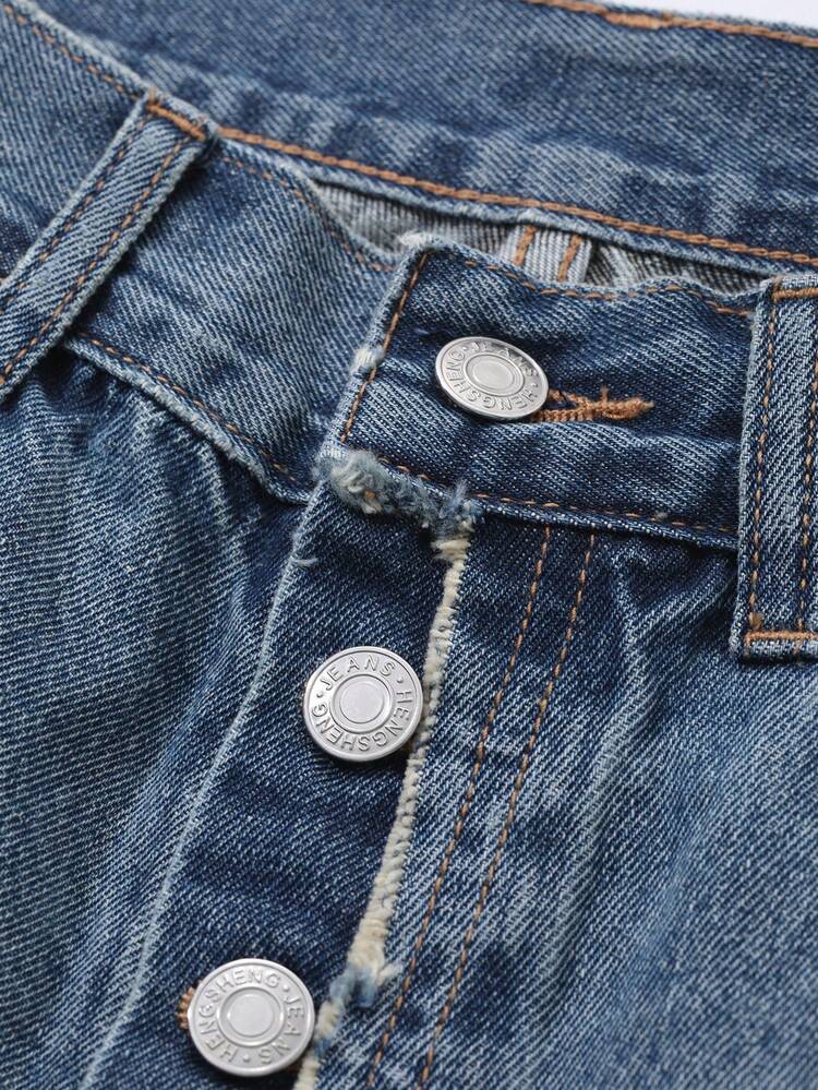 Women's Frayed Hem Button Design Denim Shorts Jorts
