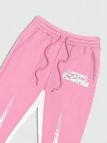 ROMWE MEN Street Life Valentine/Love/Couples/Heart/XOXO/Kisses/Hugs And Kisses/Be Mine/Babe/Baby/Kiss/Lip/Heart/Cupid/Angel/Rose/Smile/Butterfly/Cherry/Strawberry/3D Rose/Flower/Bow Inspired Couples Oversized Sweatshirt And Sweatpants Set - Multicolor - View 3