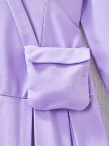 Vestido de sudadera con bloque de color, cuello de camisa y pliegues para niñas preadolescentes, sudadera de estilo escolar con bolso